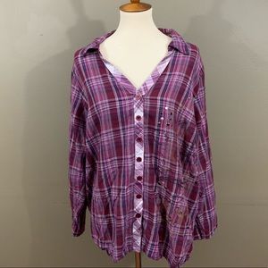 Essentials Purple Plaid Button Down Shirt